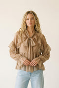 Blusa Transparente com Babados em Tecido de Chiffon na Cor Camelo