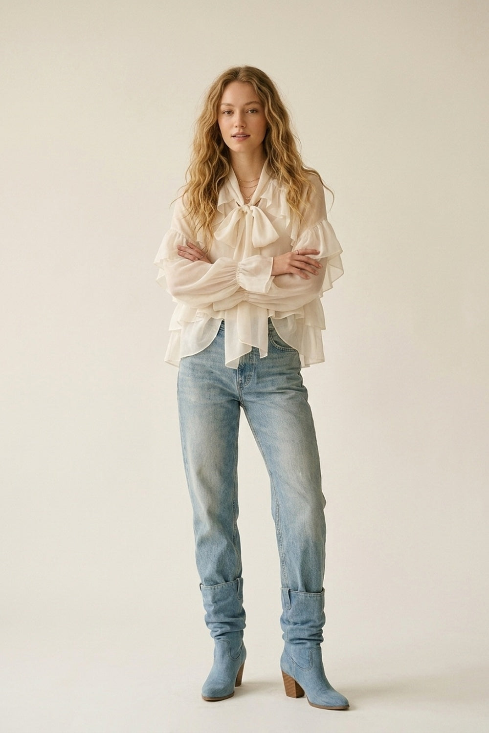 Blusa Transparente com Babados em Tecido de Chiffon