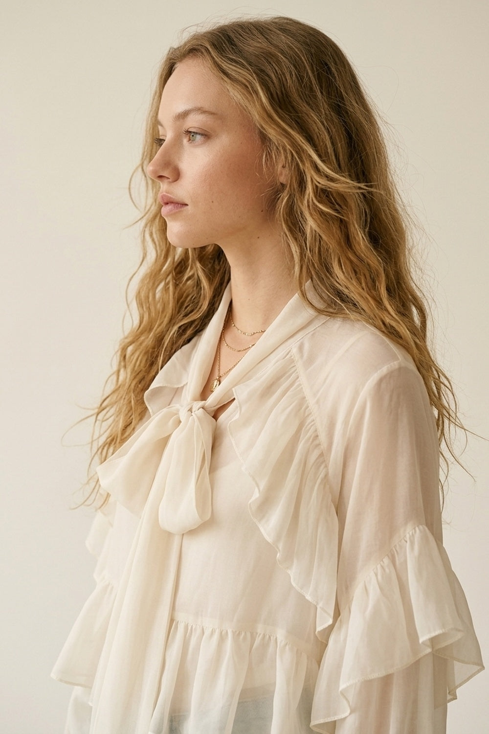 Blusa Transparente com Babados em Tecido de Chiffon