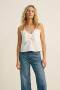 Top de popeline branco com pormenor de laço