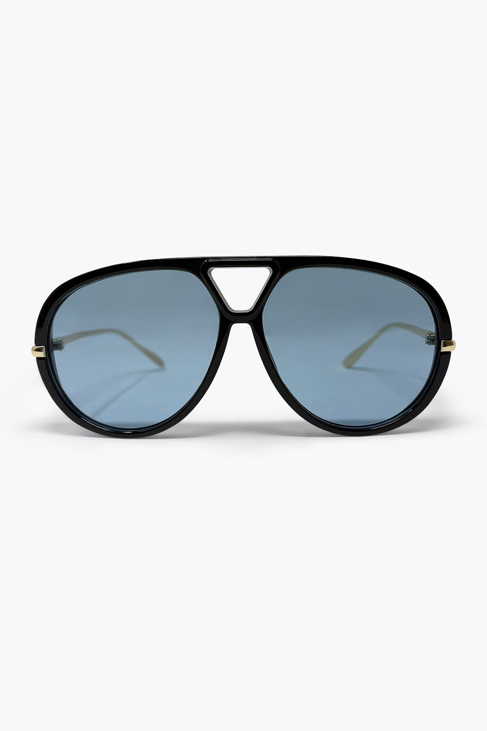 Óculos de Sol com Armação Aviador Oversized Preta e Lente Degradê Azul