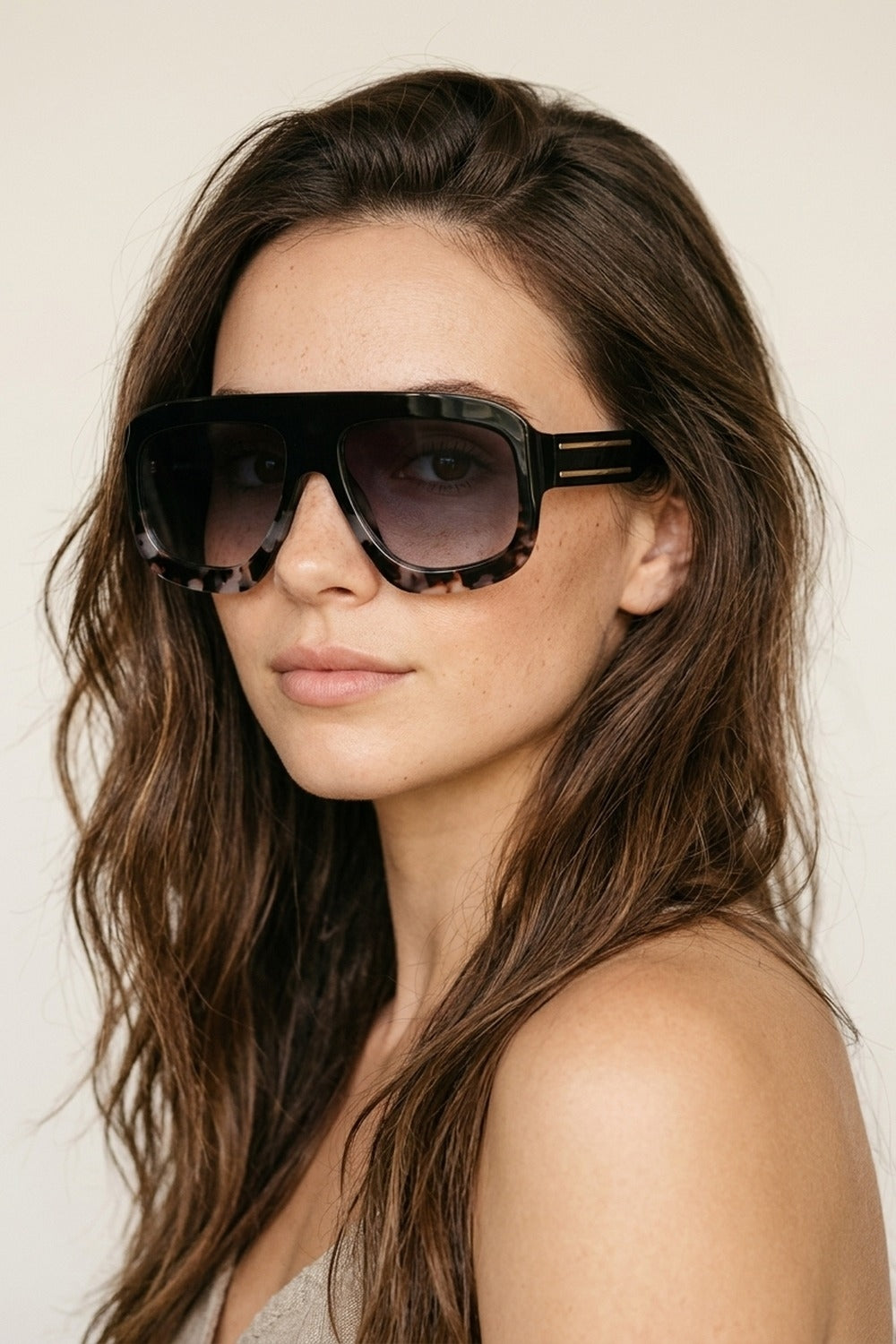 Armação Preto Tartaruga Óculos de Sol Oversized Shield Com Lentes Degradê