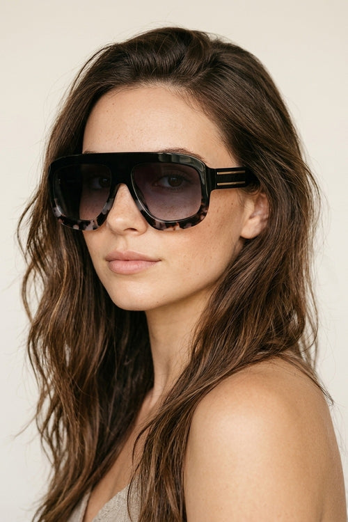 Armação Preto Tartaruga Óculos de Sol Oversized Shield Com Lentes Degradê