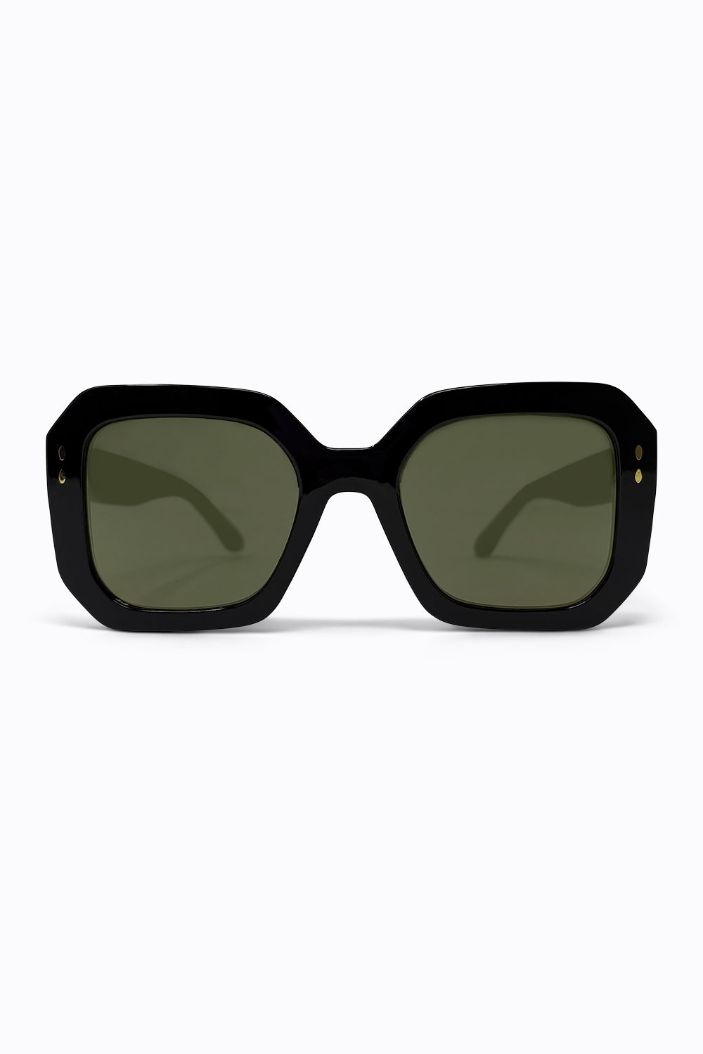 Óculos de sol quadrados oversized com tachas douradas geométricas pretas de acetato