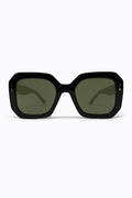 Óculos de sol quadrados oversized com tachas douradas geométricas pretas de acetato