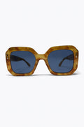 Óculos de Sol com Armação Quadrada Tartaruga Marrom e Lente Azul Oversized