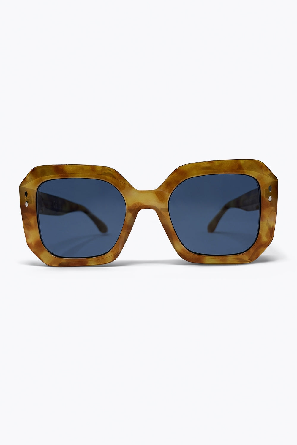 Óculos de Sol com Armação Quadrada Tartaruga Marrom e Lente Azul Oversized