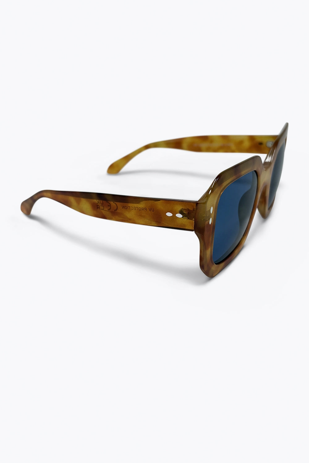 Óculos de Sol com Armação Quadrada Tartaruga Marrom e Lente Azul Oversized