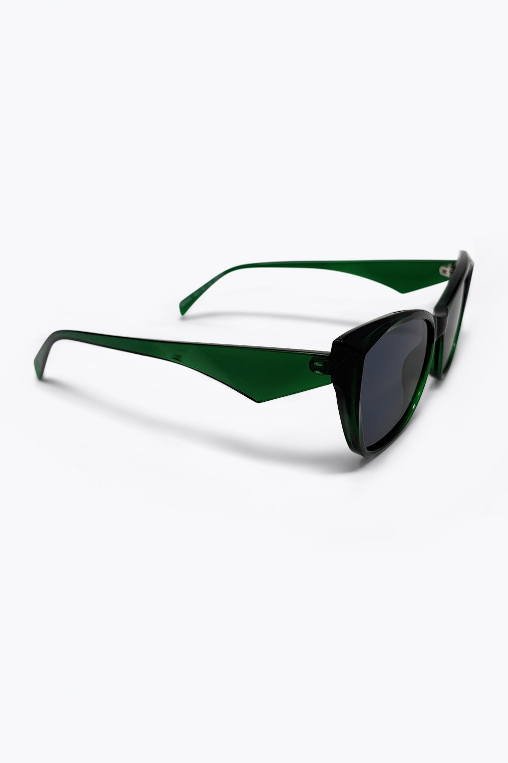 Óculos de Sol Clássicos com Aro Grosso e Formato Olho de Gato Verde Brilhante