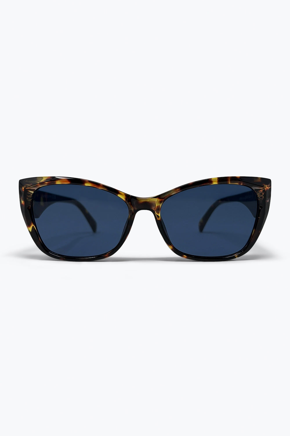 Óculos de Sol Olho de Gato em Acetato com Lentes Azuis e Padrão Tartaruga Multicolorido