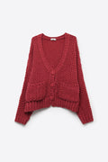 Cardigan de Malha Texturizada com Botões na Frente em Borgonha