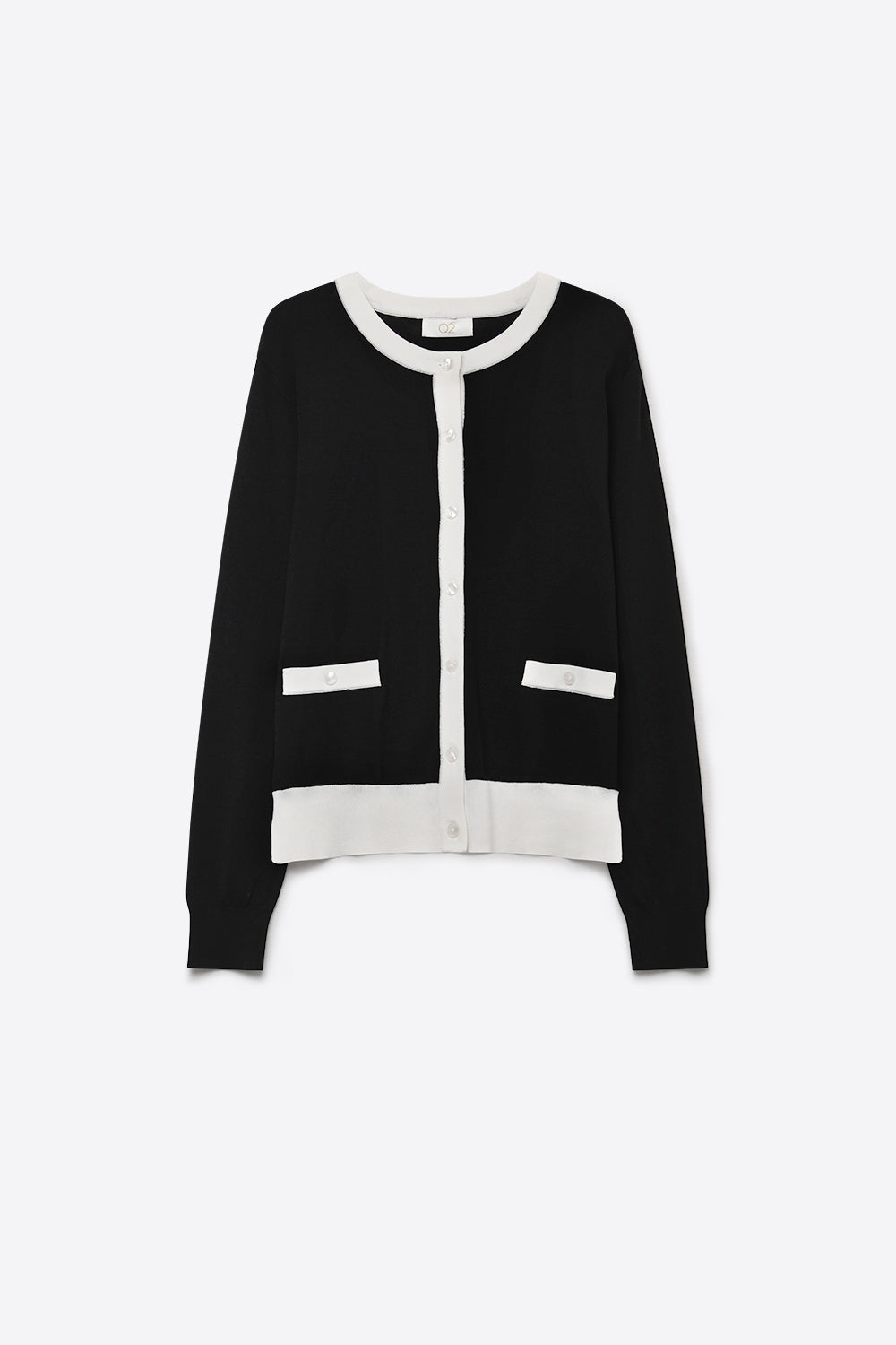 Cardigan de Ajuste Regular com Acabamento Contrastante de Malha Fina na Cor Preta