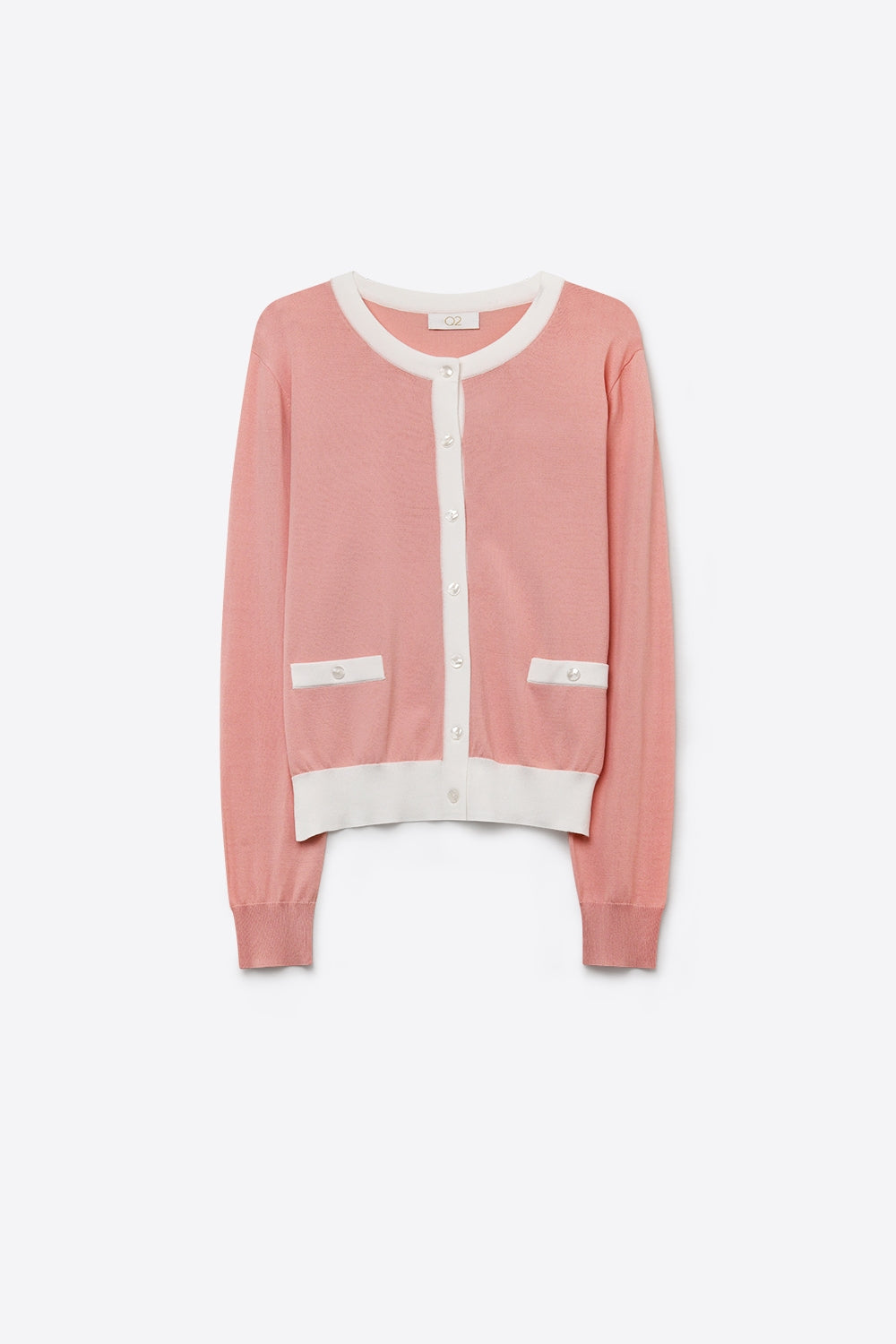 Cardigan de Malha Fina com Acabamento Contrastante cor rosa antigo