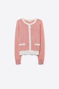 Cardigan de Malha Fina com Acabamento Contrastante cor rosa antigo