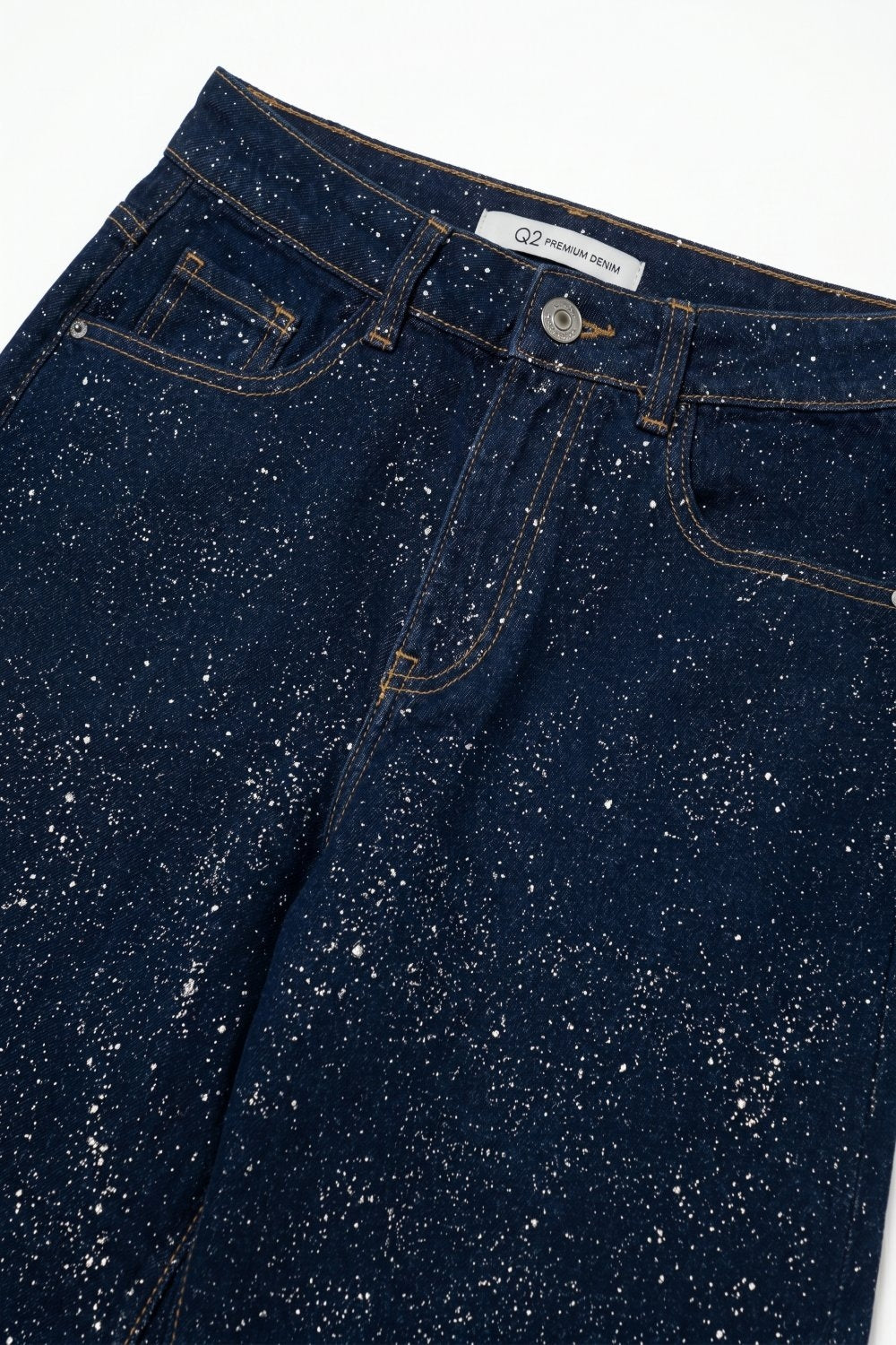 Jeans Azul Escuro de Perna Larga com glitter na frente
