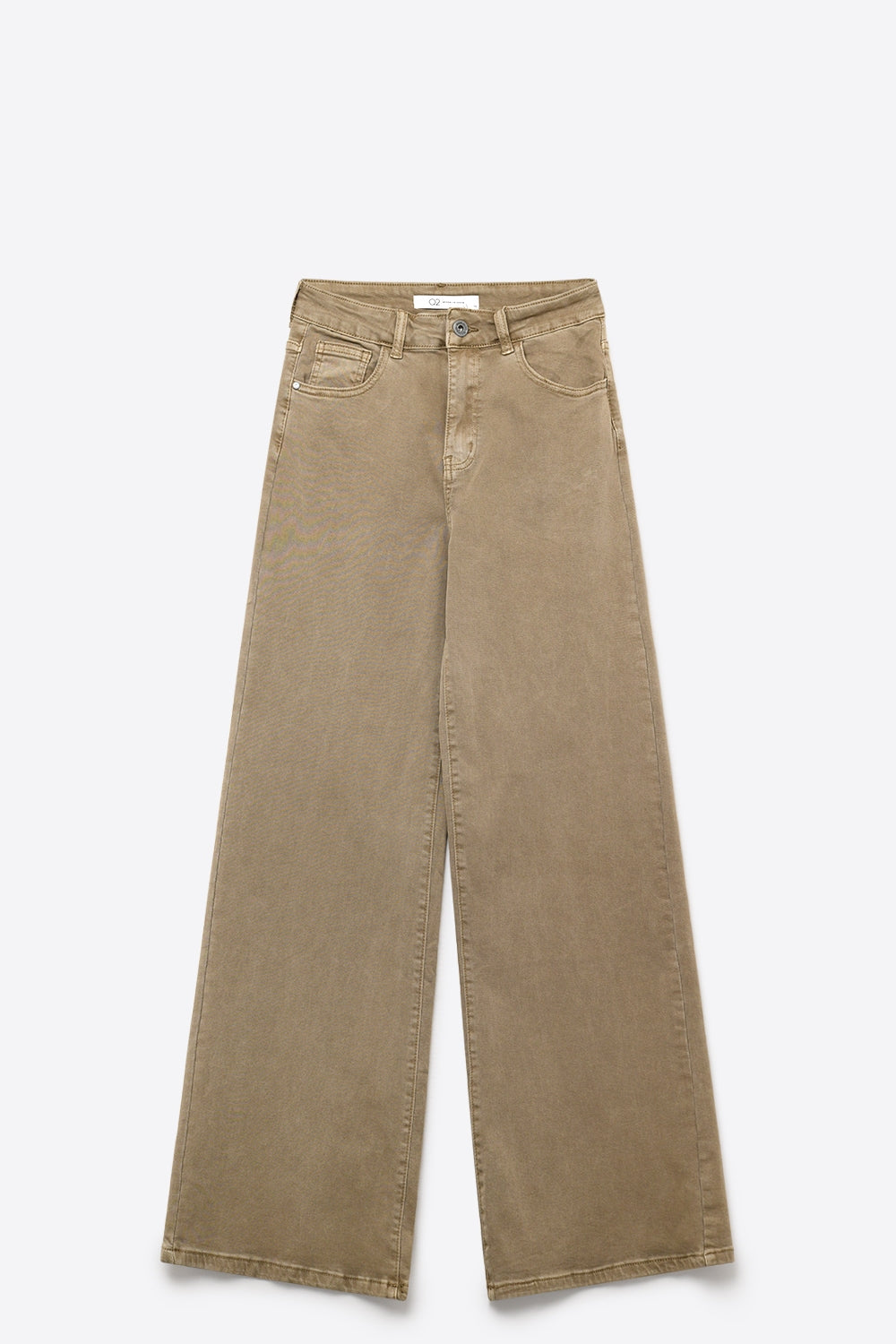 calças largas bege escuro em denim stretch