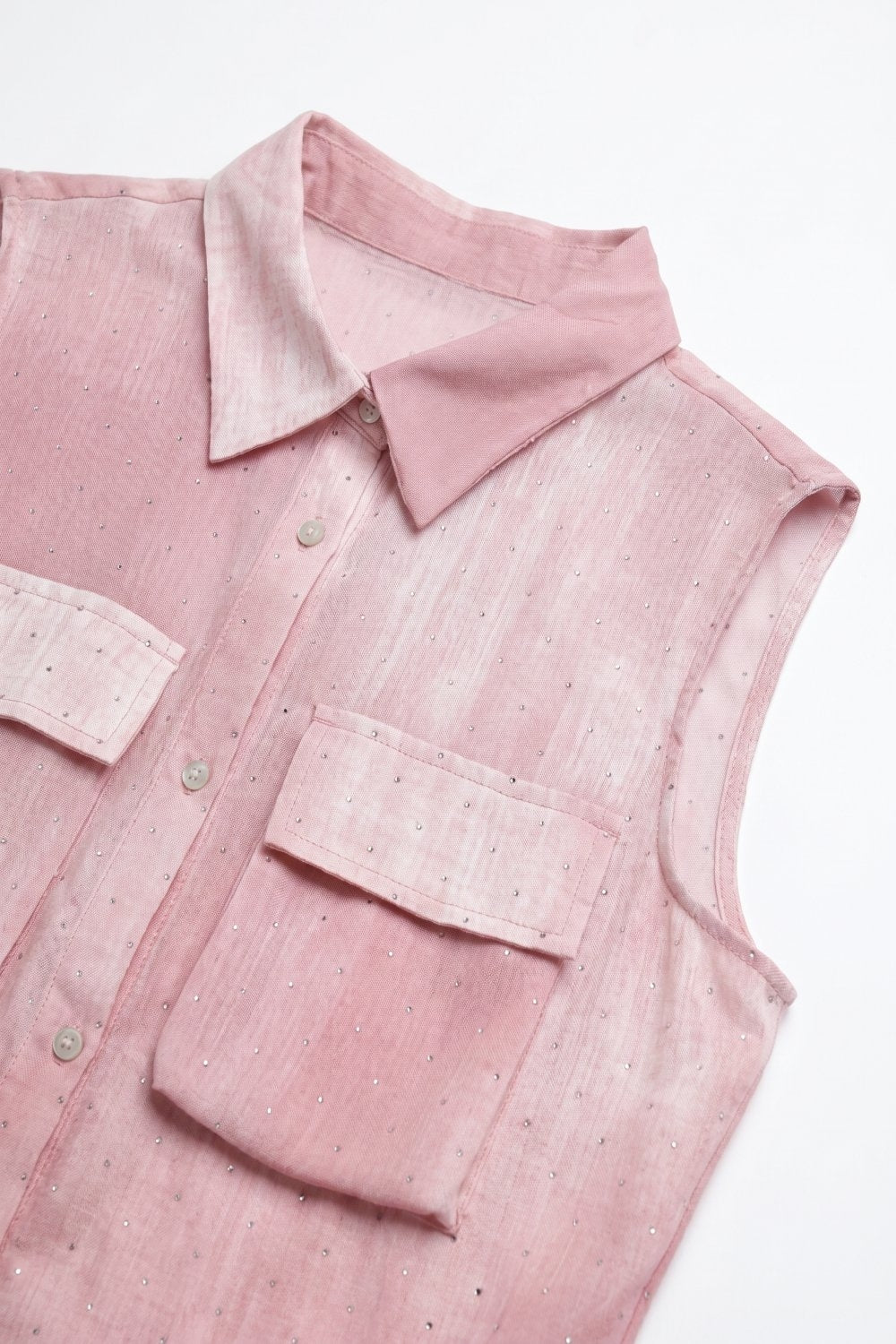 Camisola sem mangas tie-dye rosa com enfeite de strass