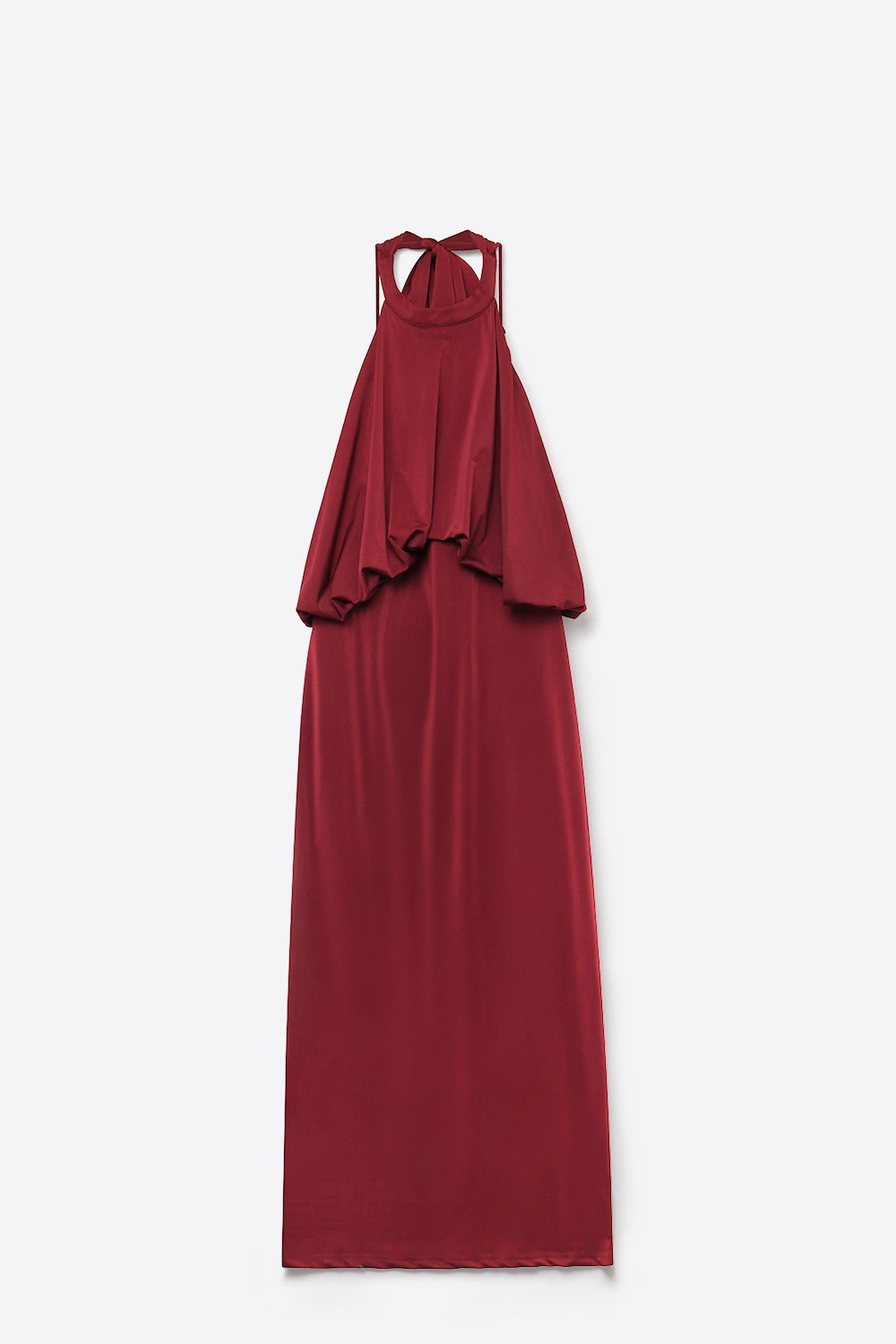 vestido maxi com decote halter de tecido macio stretch em borgonha
