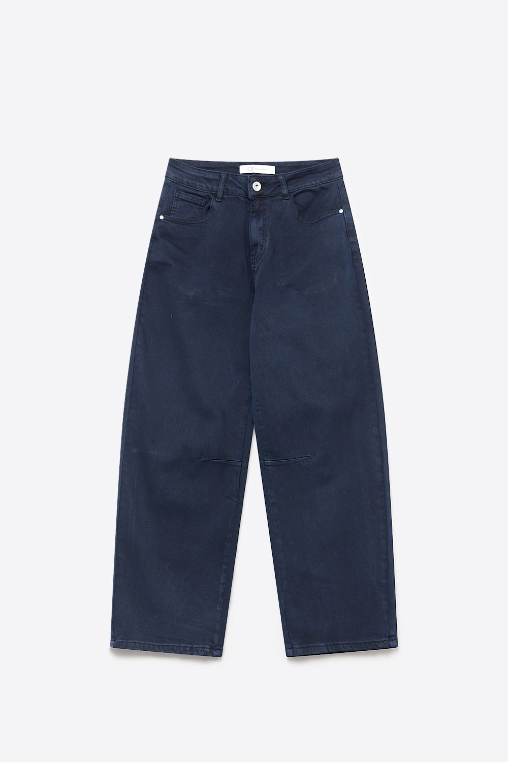 Jeans de Perna Larga em Denim Marinho com costura no joelho