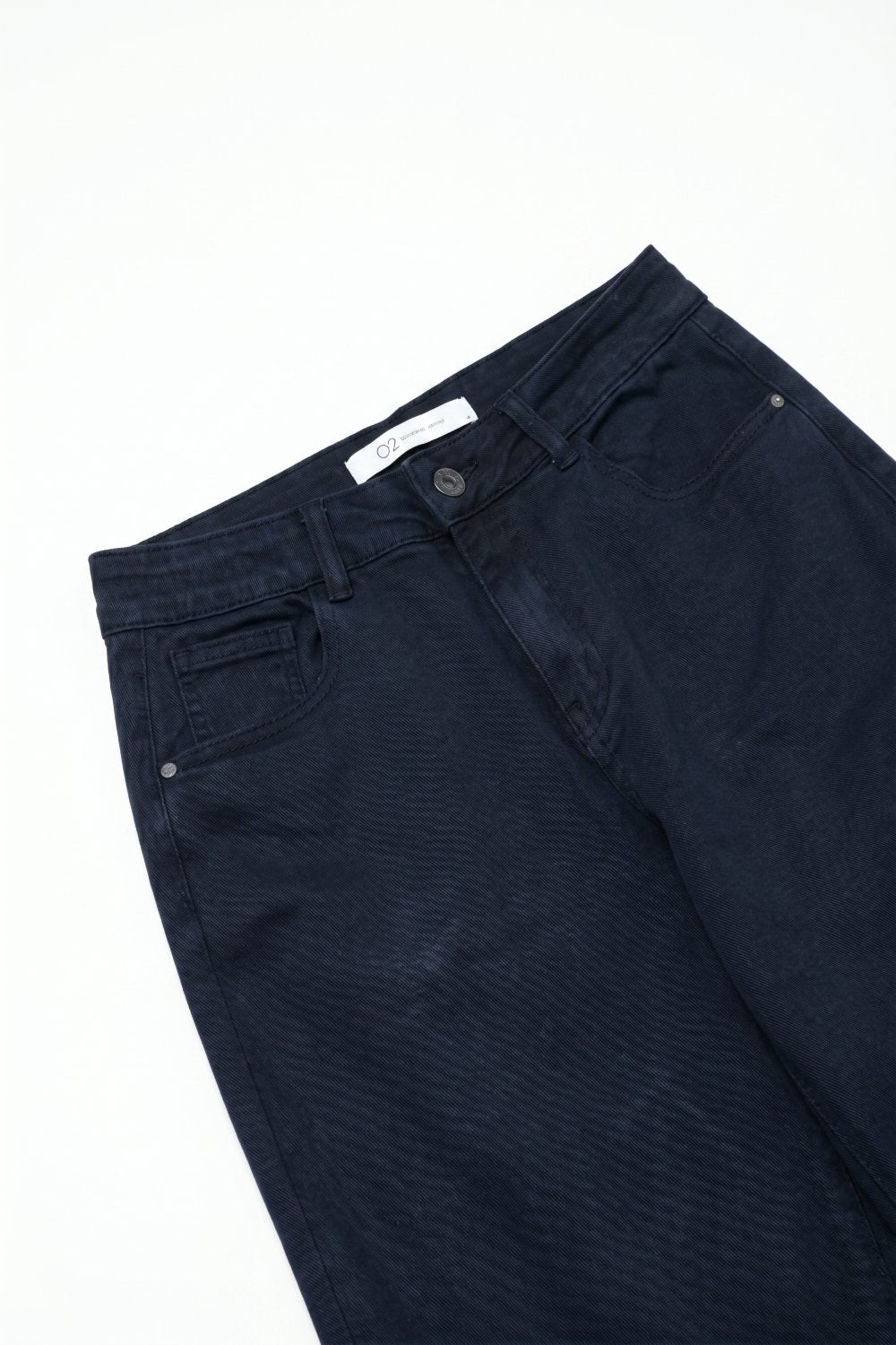 Jeans de Perna Larga em Denim Marinho com costura no joelho