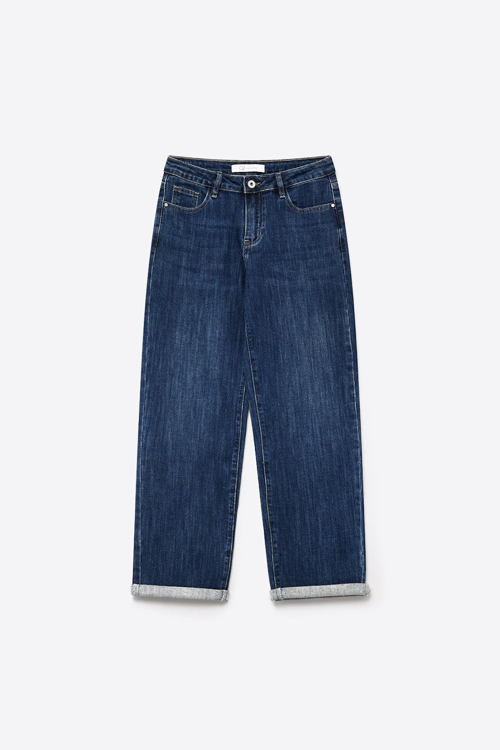 Jeans mom Blue Dark Wash com perna larga e comprimento no tornozelo