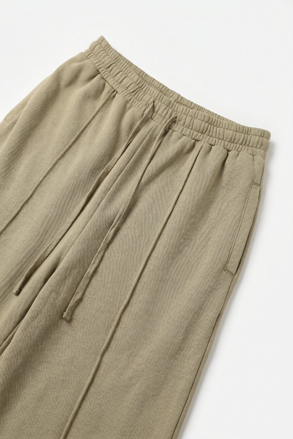 Calças Caqui de Algodão com Pernas Largas e Cintura Elástica de Caimento Relaxado