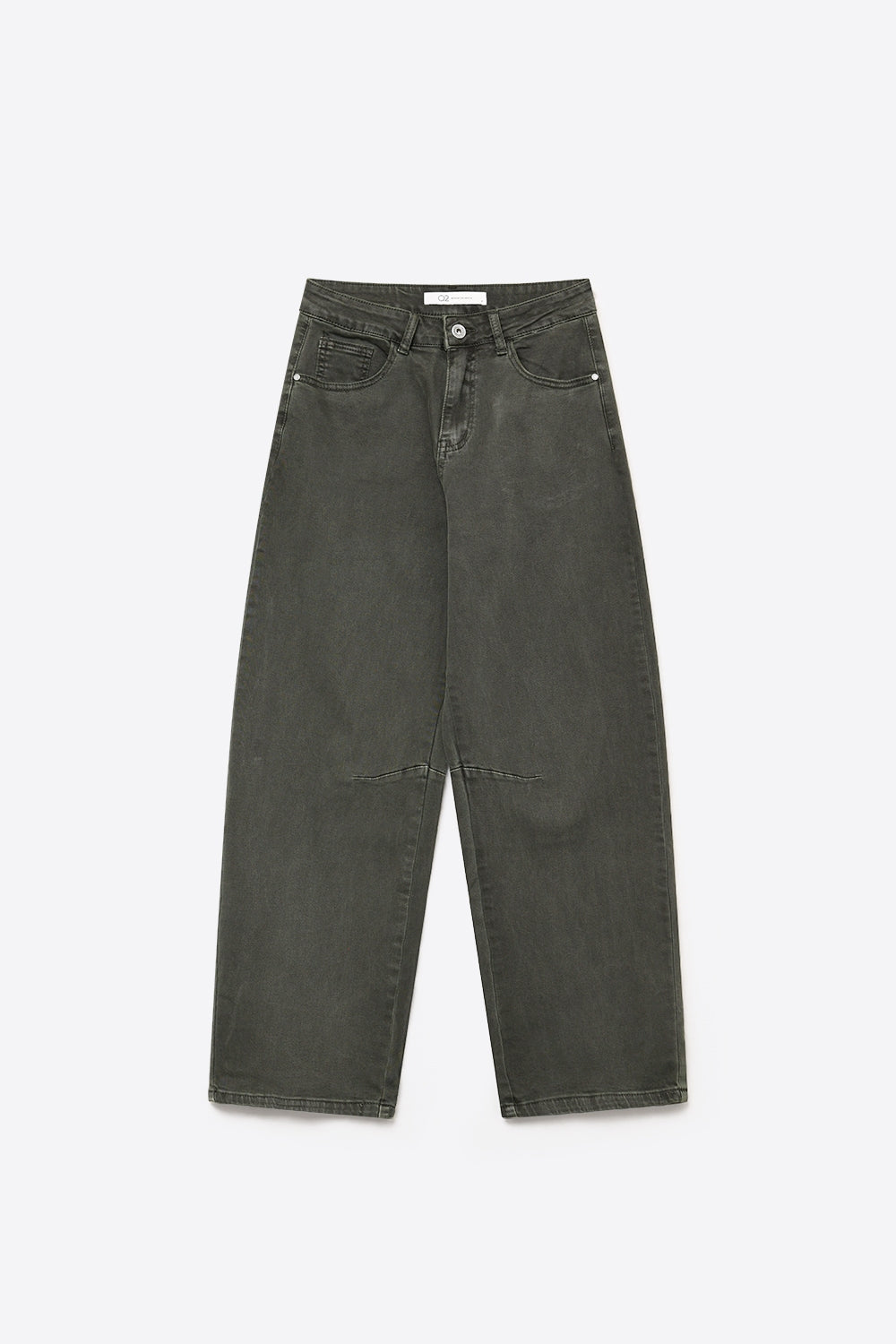 Calça Jeans Kaki Vintage Lavada com Costura no Joelho