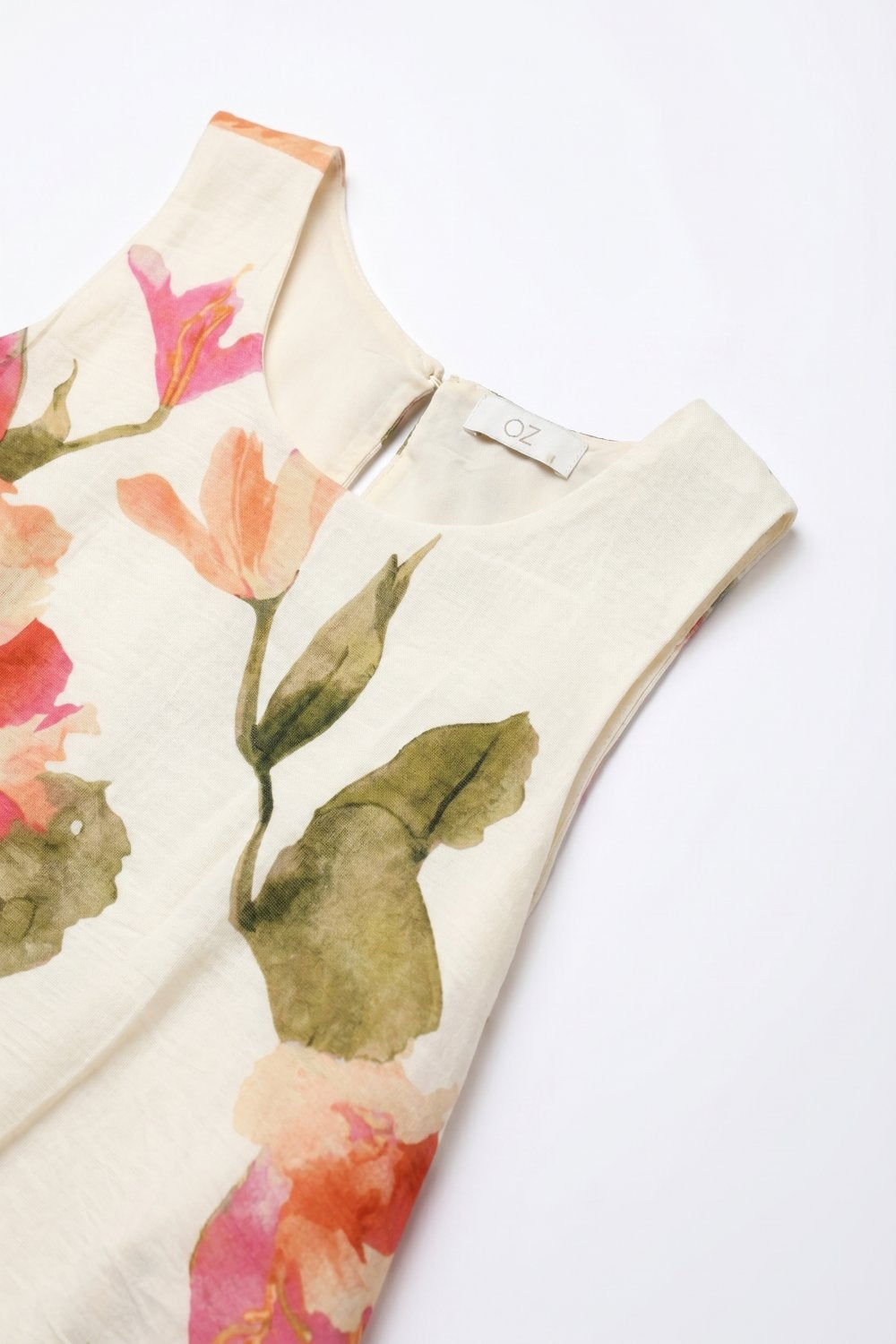 Top Sem Mangas com Estampa Floral Creme