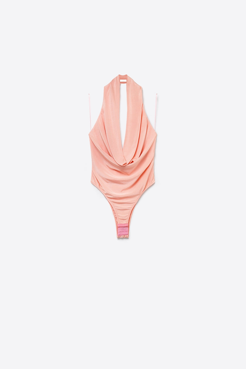 Body de Jersey Elástico Rosa com Decote em Gota Drapeado e Frente Única