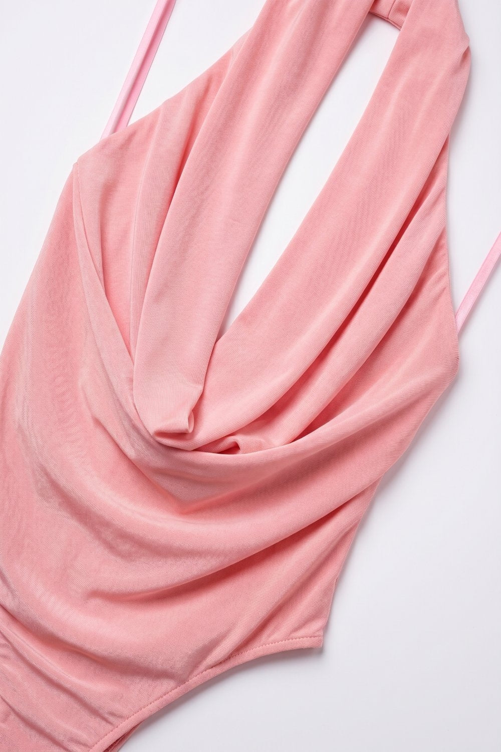 Body de Jersey Elástico Rosa com Decote em Gota Drapeado e Frente Única