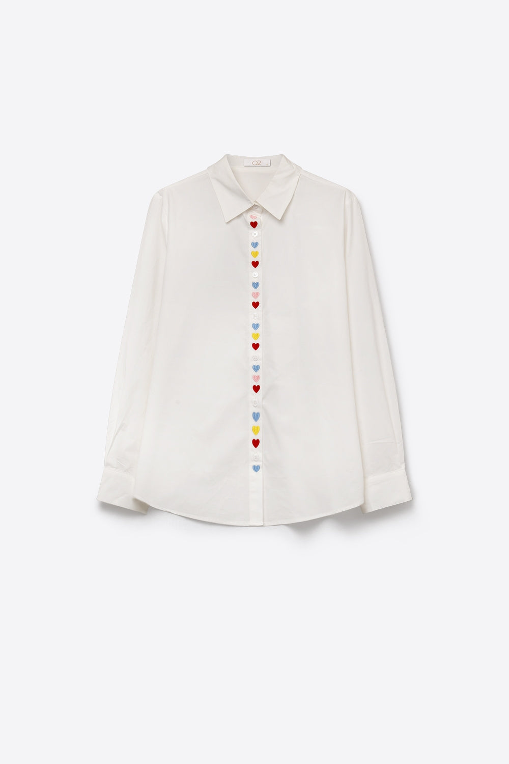 Camisa Branca com Bordado de Coração na Frente com Botões
