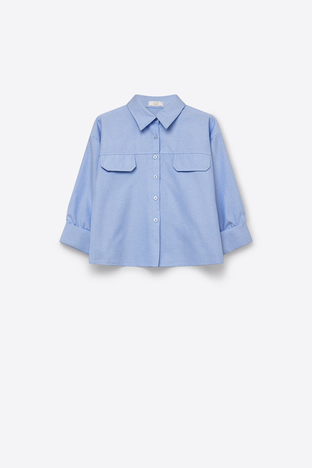 Camisa Cropped de tecido oxford Azul Claro com mangas 3/4