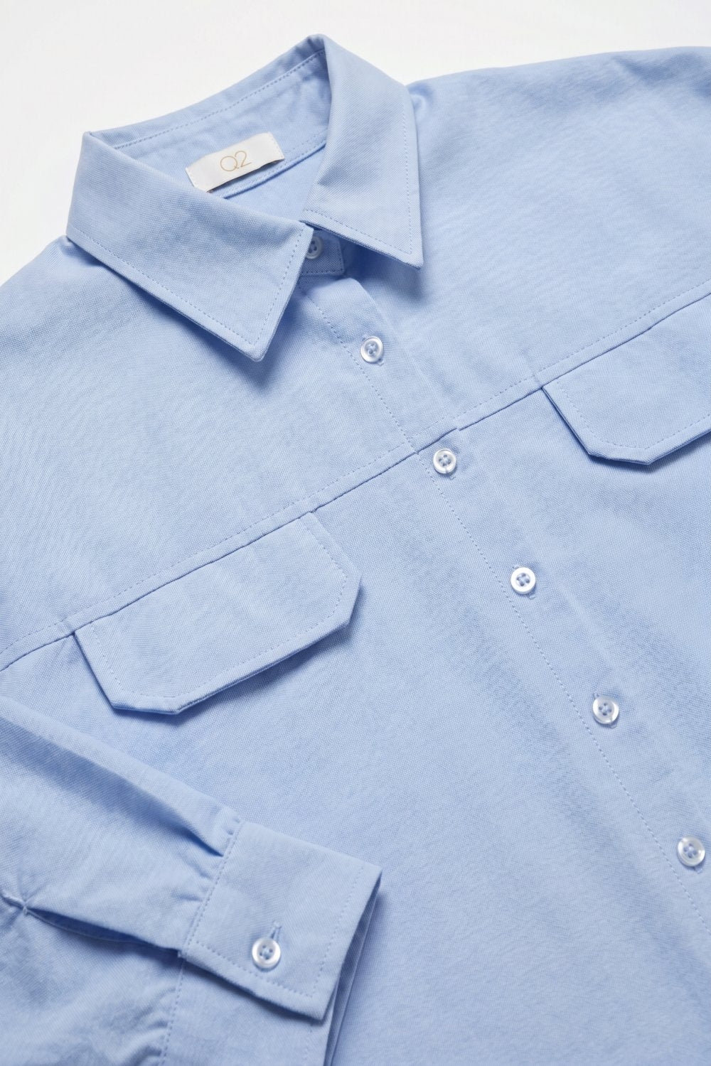 Camisa Cropped de tecido oxford Azul Claro com mangas 3/4