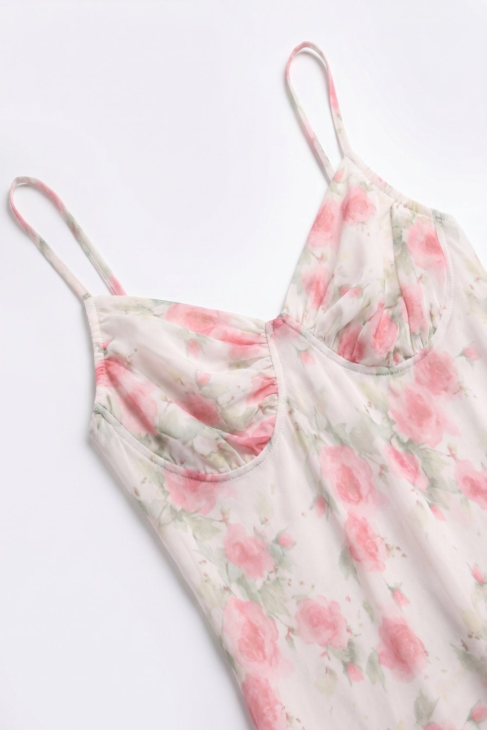 Vestido Maxi com Estampa Floral Creme e Busto Franzido em Tecido de Malha
