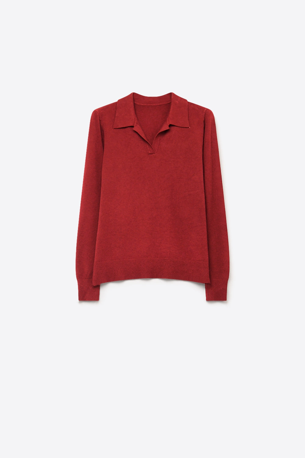 Suéter Burgundy de Malha Fina com Gola Polo e Manga Longa de Ajuste Regular