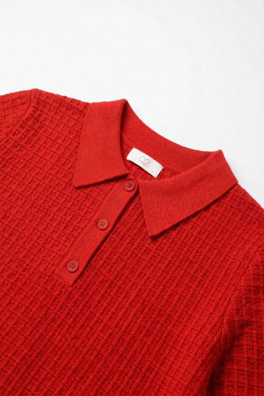 Malha de Waffle com Abotoamento Polo em vermelho com Manga Curta