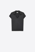 Polo Preto de Malha Fina com Gola e Barra Canelada em Ajuste Regular