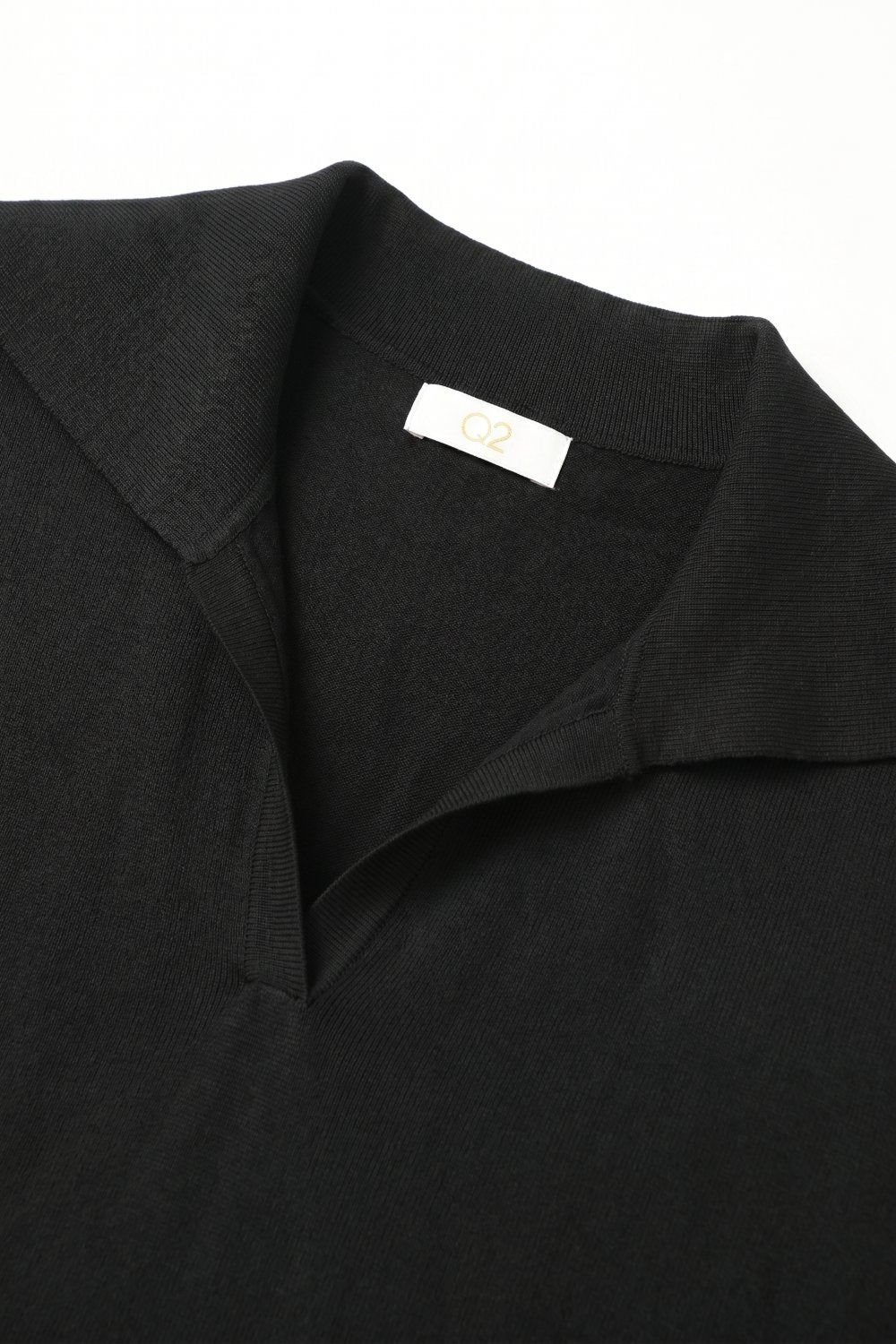 Polo Preto de Malha Fina com Gola e Barra Canelada em Ajuste Regular