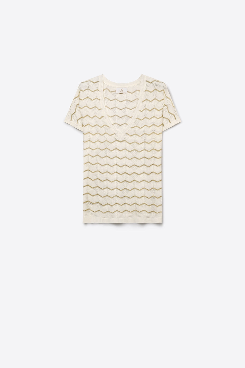 Top Cream Geo Tricot Decote V Manga Curta Ajuste Regular
