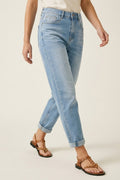 Jeans Mom Fit de Denim Azul Claro em Comprimento Tornozelo