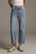 Jeans mom Leg de Denim com estampa de listras em lavagem média