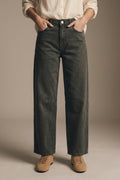 Calça Jeans Kaki Vintage Lavada com Costura no Joelho
