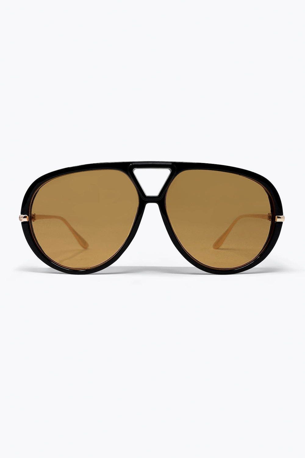 Óculos de Sol com Armação Aviador Oversized Preta e Lentes Marrons