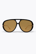 Óculos de Sol com Armação Aviador Oversized Preta e Lentes Marrons