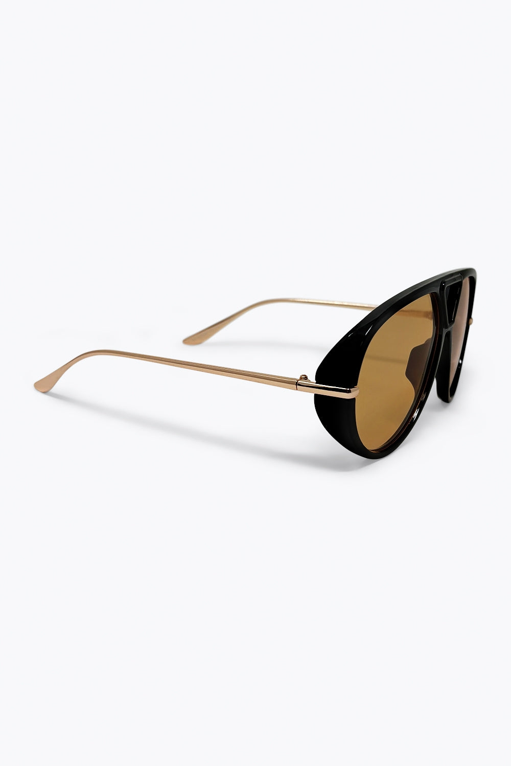 Óculos de Sol com Armação Aviador Oversized Preta e Lentes Marrons