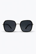 Óculos de Sol Oversized com Detalhe de Corrente de Metal e Armação Quadrada Preta