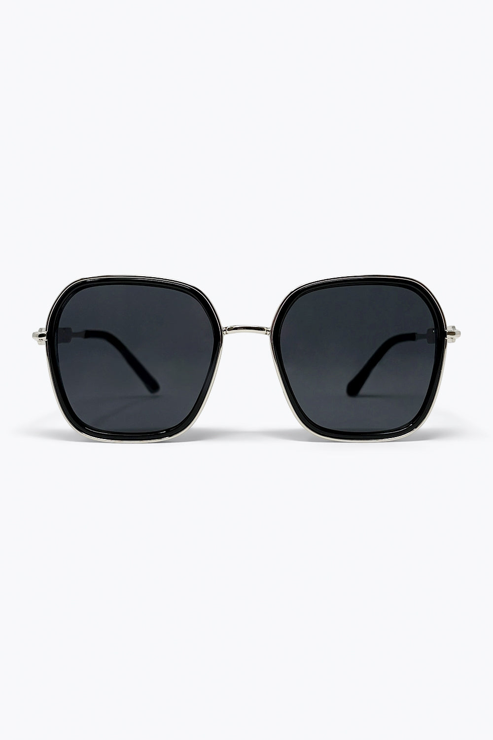 Óculos de Sol Oversized com Detalhe de Corrente de Metal e Armação Quadrada Preta