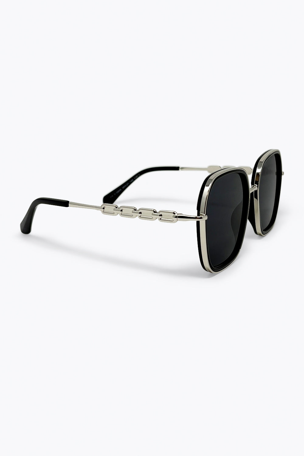 Óculos de Sol Oversized com Detalhe de Corrente de Metal e Armação Quadrada Preta