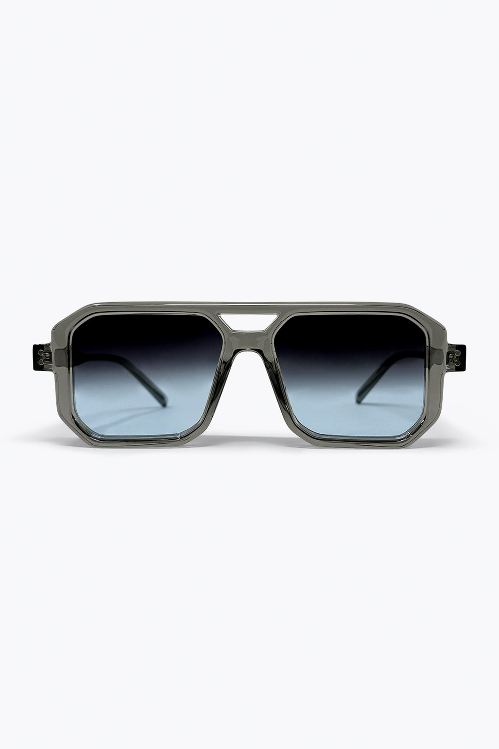 Óculos de Sol Geométricos Oversize com Lentes em Degradê e Armação Transparente Cinza
