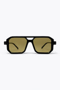 Óculos de Sol Quadrados Oversized com Armação Geométrica Preta e Lentes Oliva